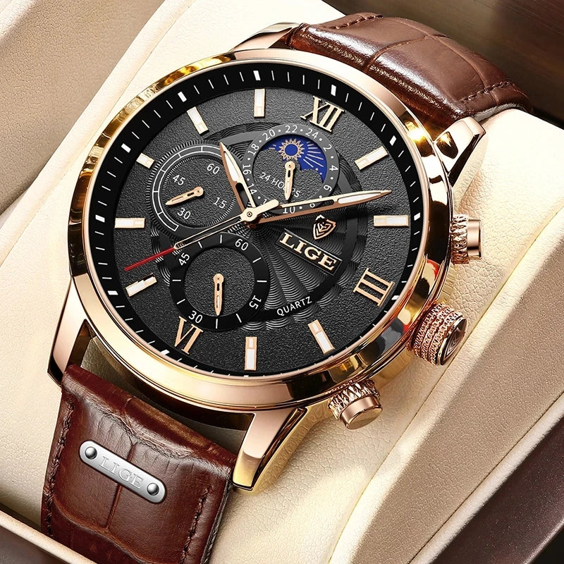 LIGE men's watch, a high-quality luxury brand, casual, sporty.