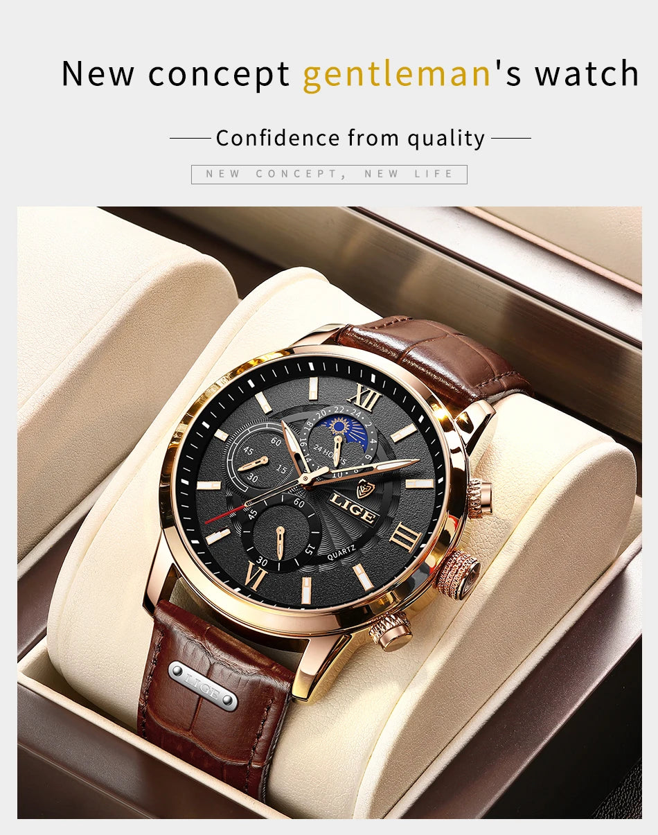 LIGE men's watch, a high-quality luxury brand, casual, sporty.