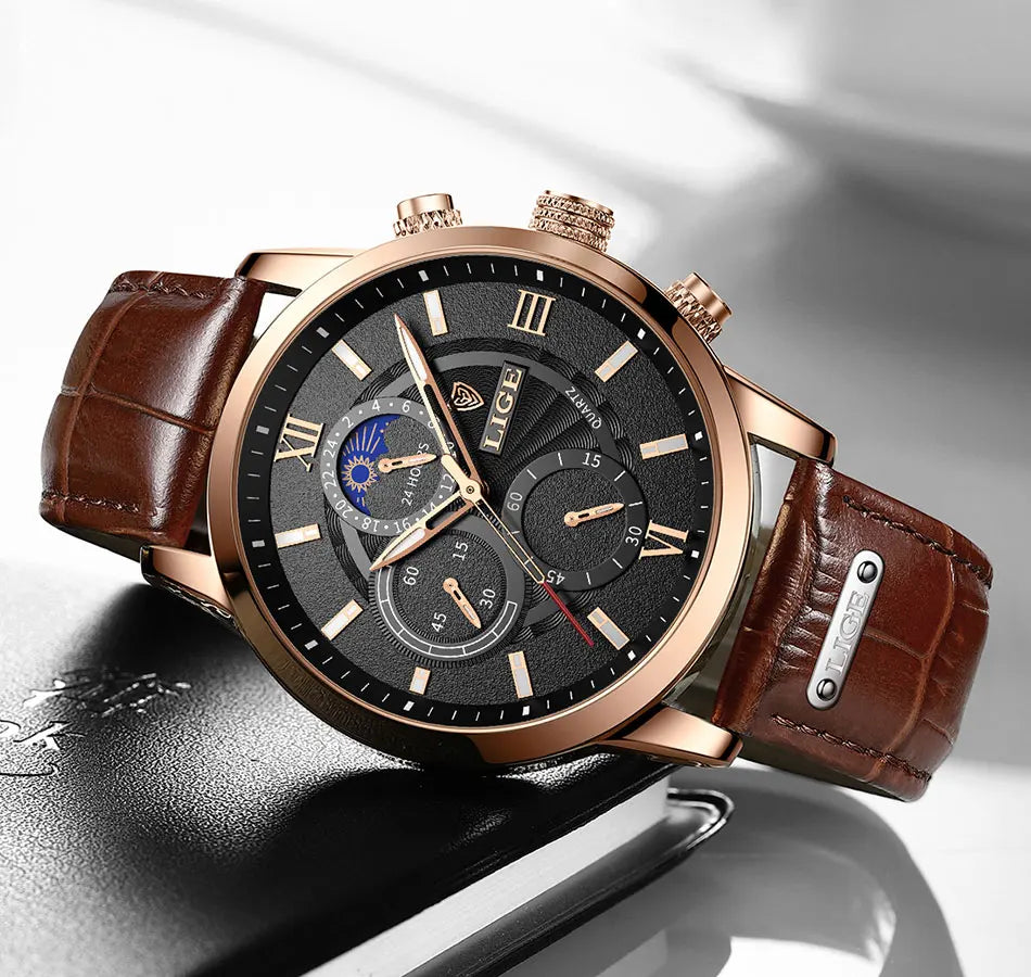 LIGE men's watch, a high-quality luxury brand, casual, sporty.
