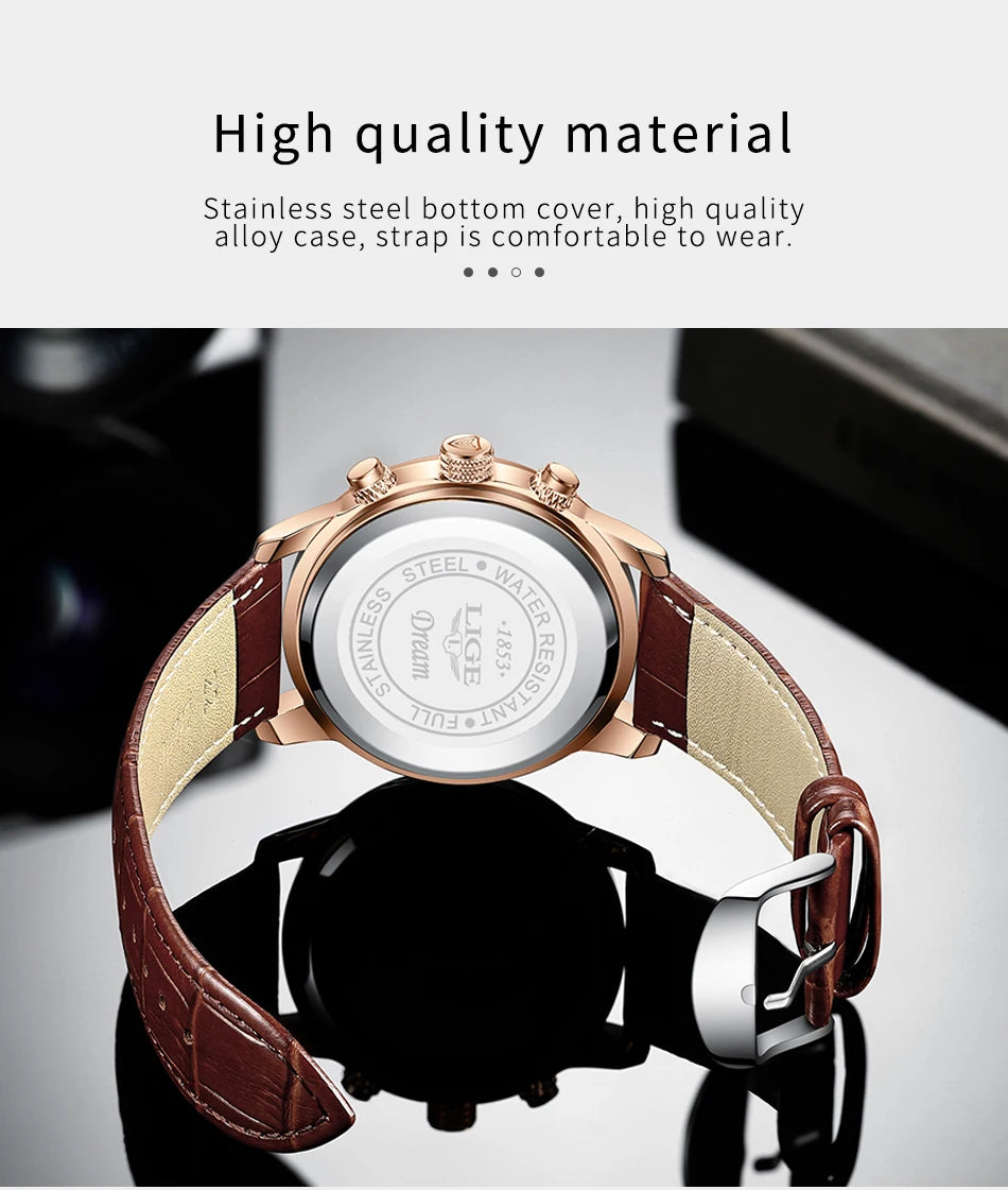 LIGE men's watch, a high-quality luxury brand, casual, sporty.