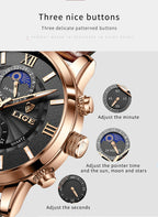 LIGE men's watch, a high-quality luxury brand, casual, sporty.