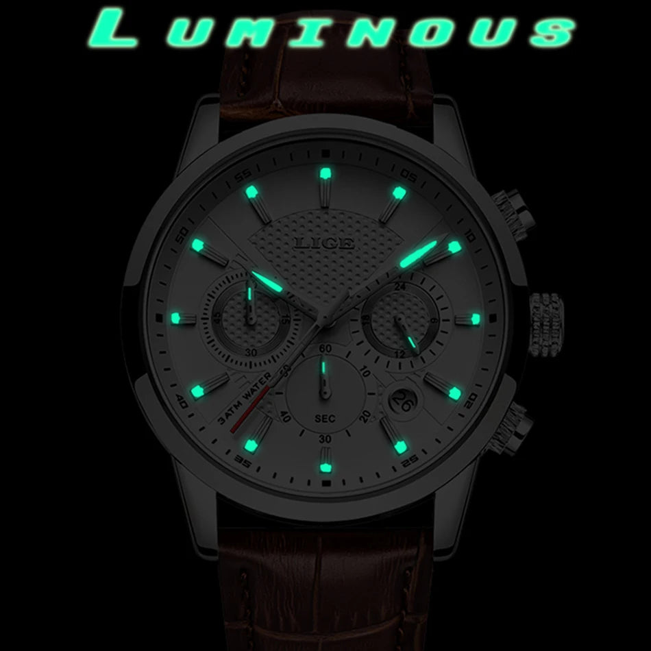 LIGE men's watch, a high-quality luxury brand, casual, sporty.