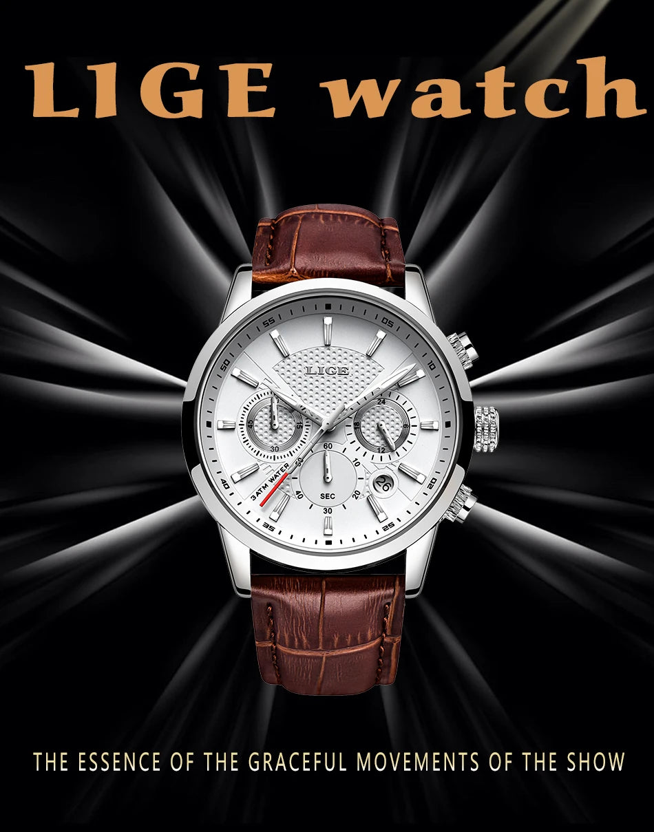 LIGE men's watch, a high-quality luxury brand, casual, sporty.