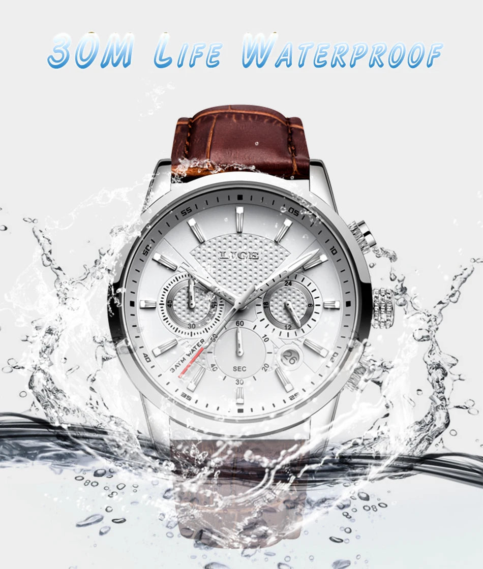 LIGE men's watch, a high-quality luxury brand, casual, sporty.