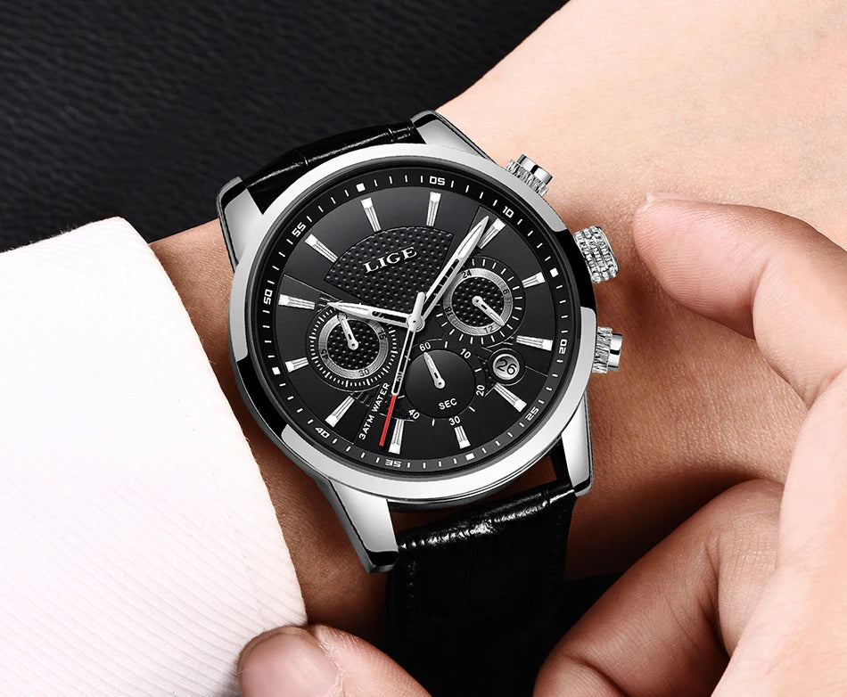 LIGE men's watch, a high-quality luxury brand, casual, sporty.