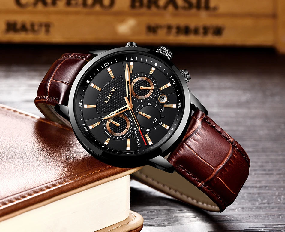 LIGE men's watch, a high-quality luxury brand, casual, sporty.