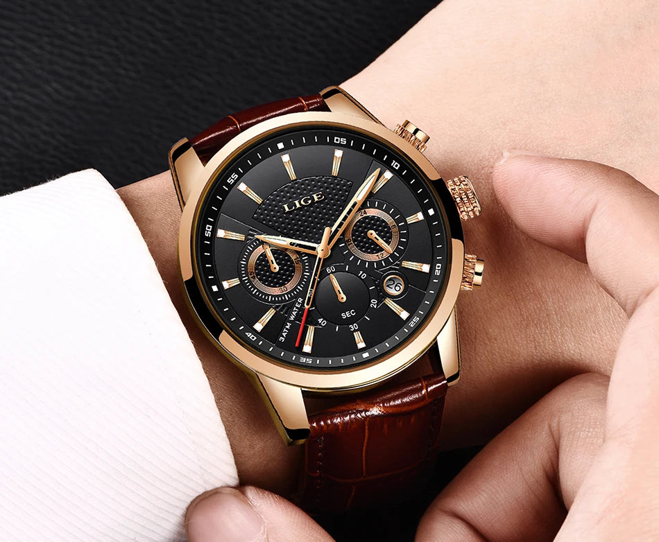 LIGE men's watch, a high-quality luxury brand, casual, sporty.