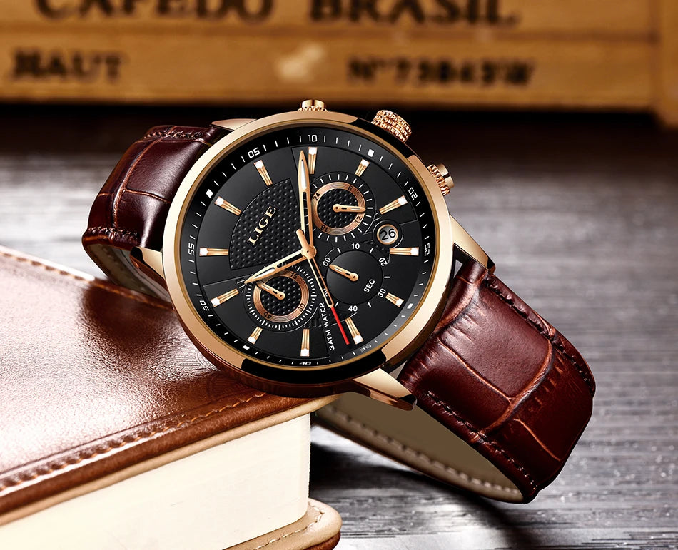 LIGE men's watch, a high-quality luxury brand, casual, sporty.