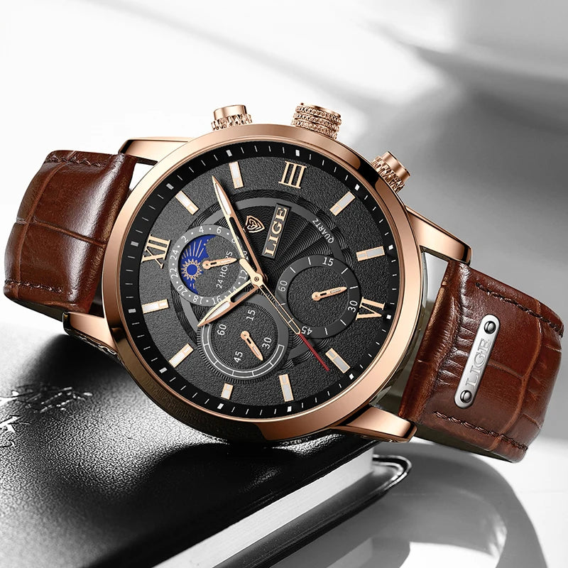 LIGE men's watch, a high-quality luxury brand, casual, sporty.