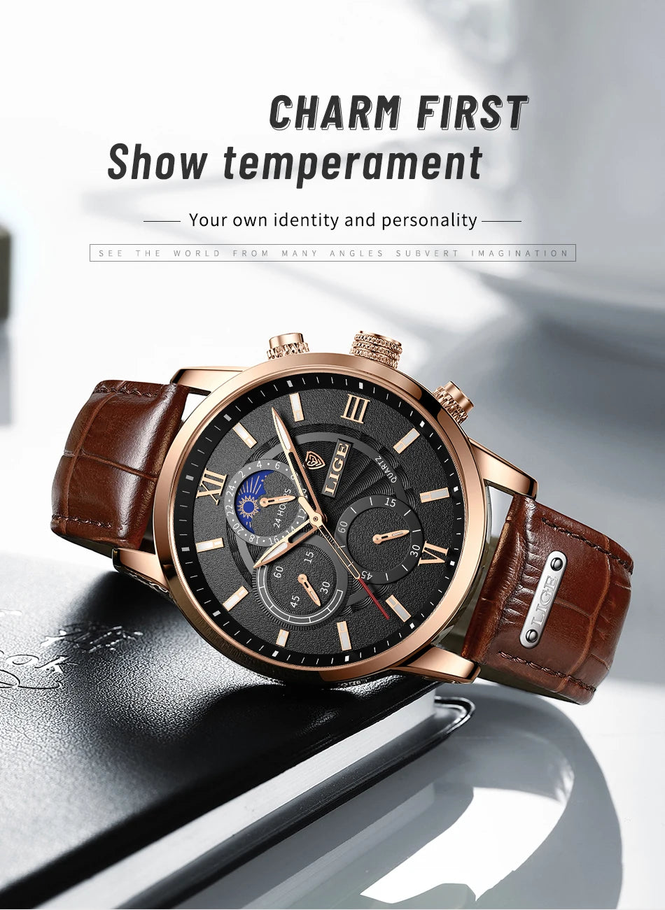 LIGE men's watch, a high-quality luxury brand, casual, sporty.