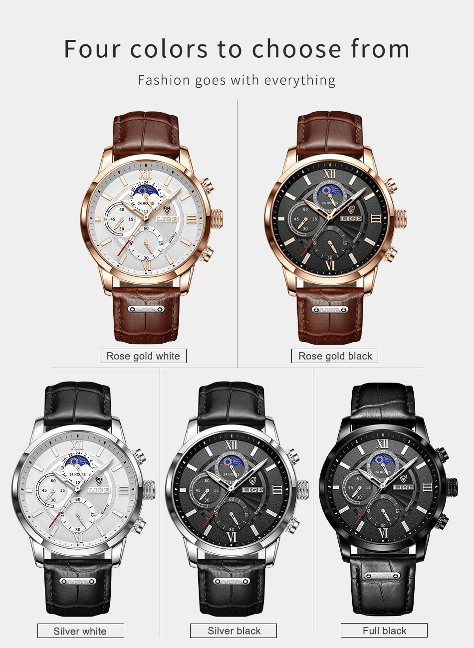 LIGE men's watch, a high-quality luxury brand, casual, sporty.