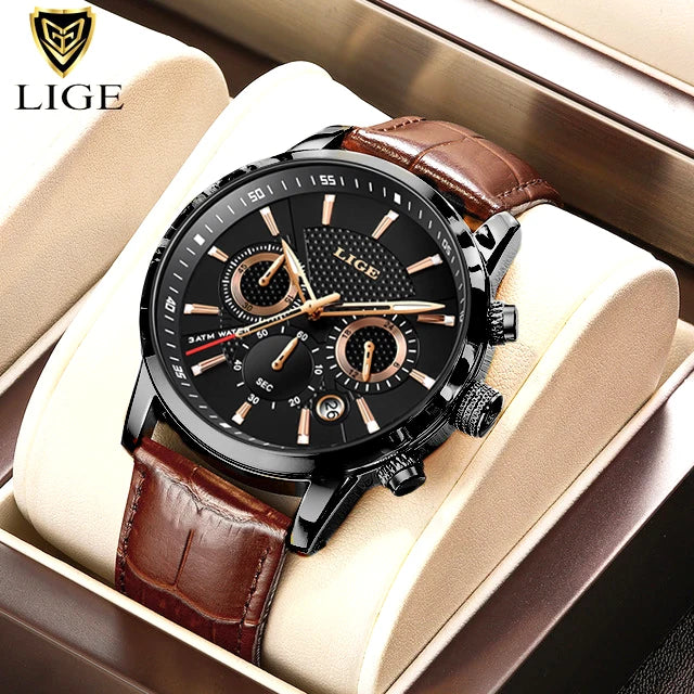 LIGE men's watch, a high-quality luxury brand, casual, sporty.