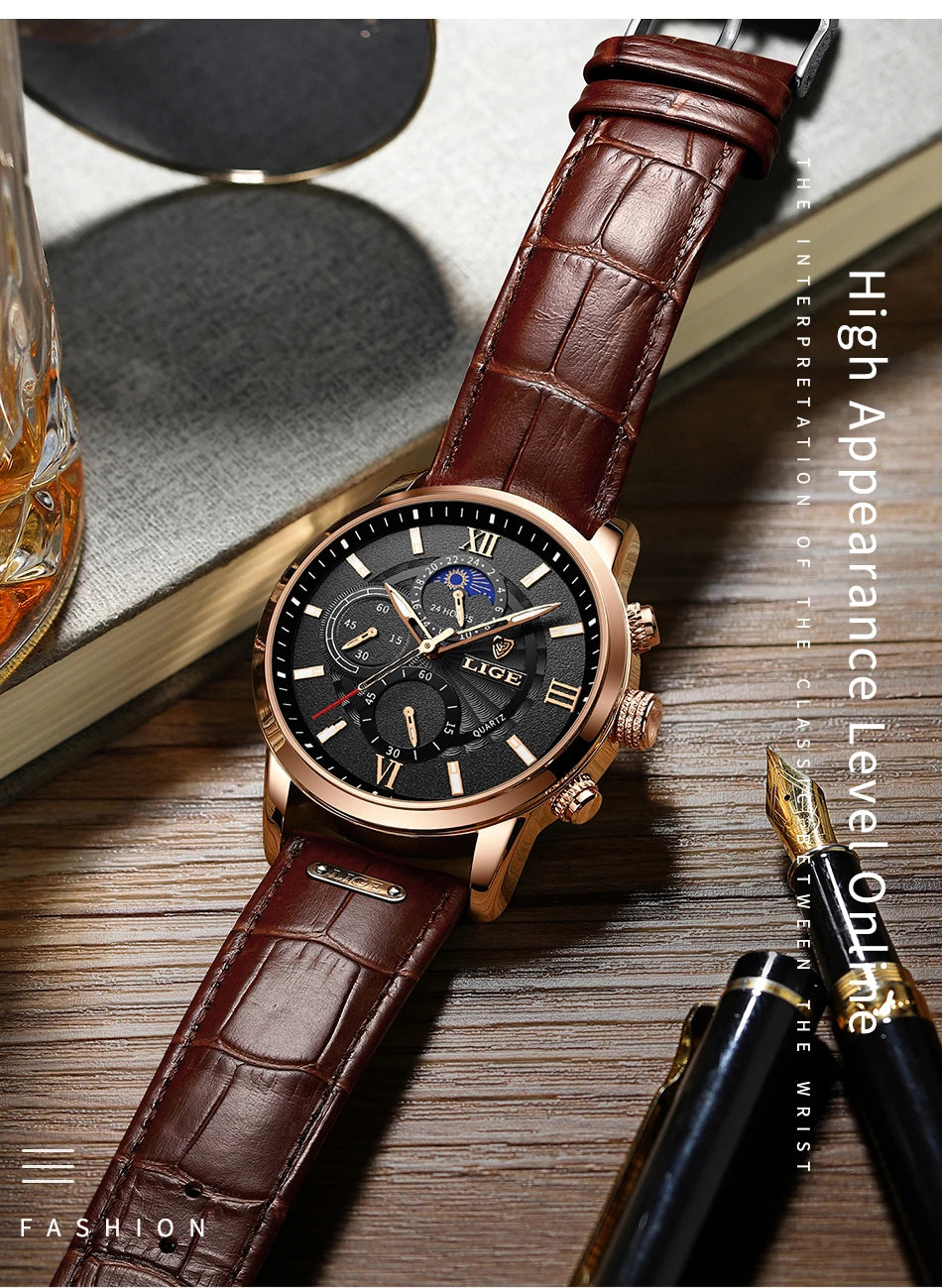 LIGE men's watch, a high-quality luxury brand, casual, sporty.