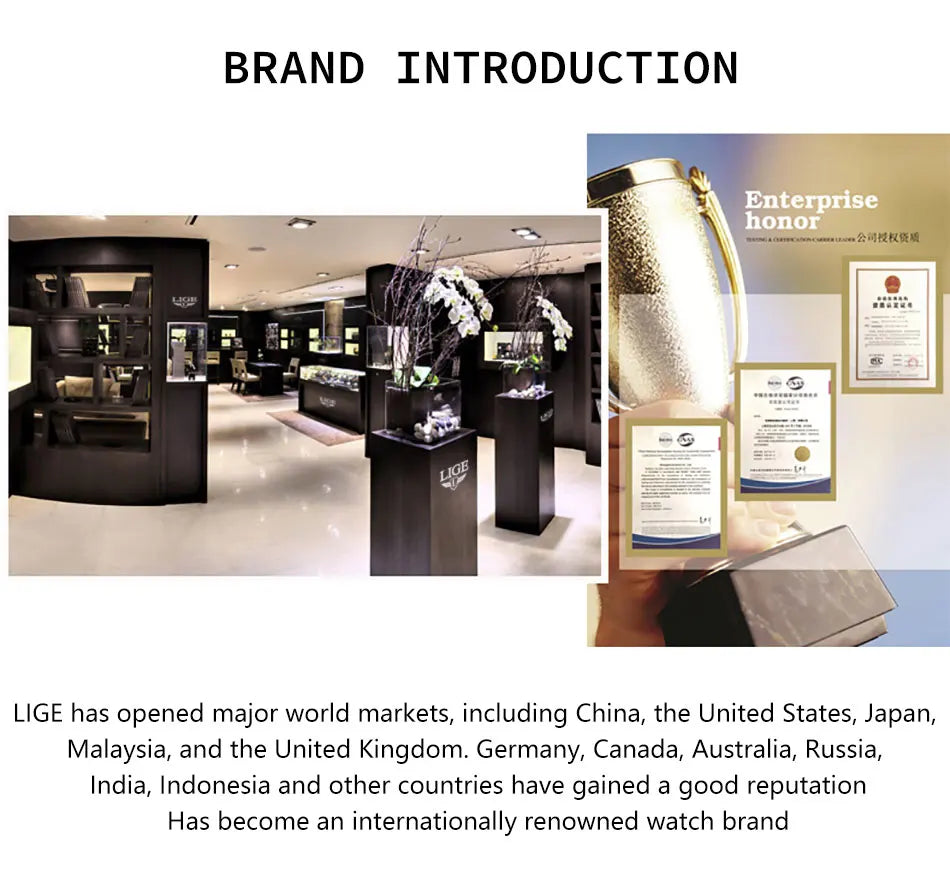 LIGE men's watch, a high-quality luxury brand, casual, sporty.