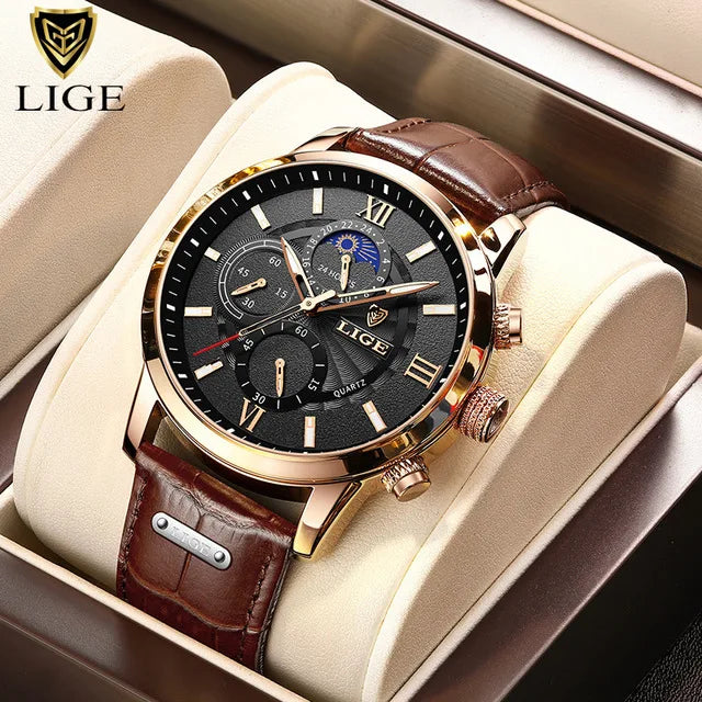 LIGE men's watch, a high-quality luxury brand, casual, sporty.