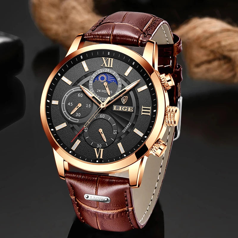 LIGE men's watch, a high-quality luxury brand, casual, sporty.