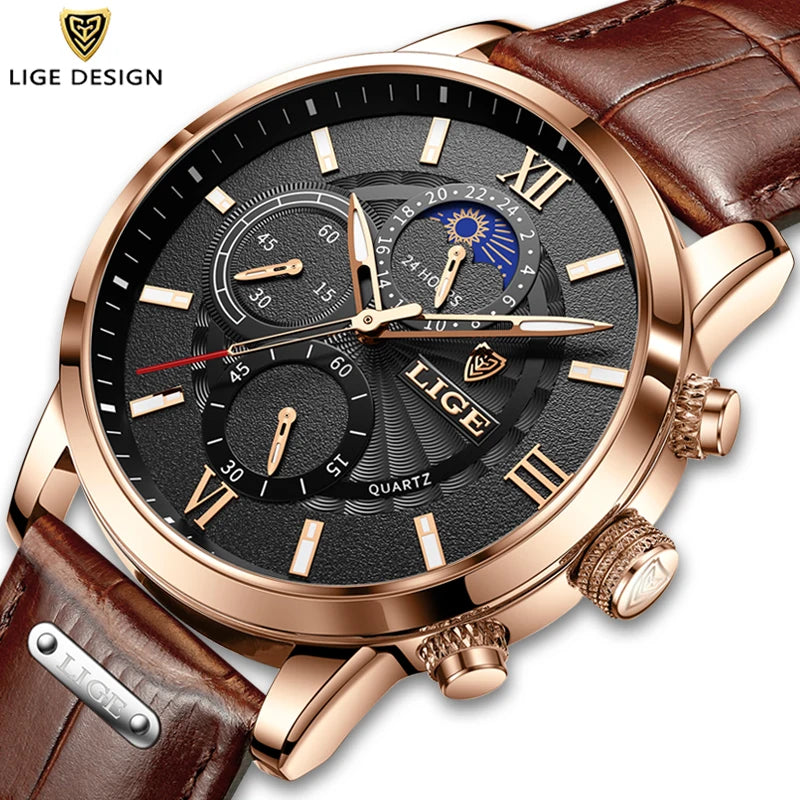 LIGE men's watch, a high-quality luxury brand, casual, sporty.