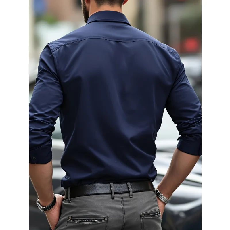 Men's long-sleeved shirt, high-quality stretch fabric.