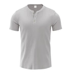 Comfortable men's striped knit t-shirt, perfect for leisure time.