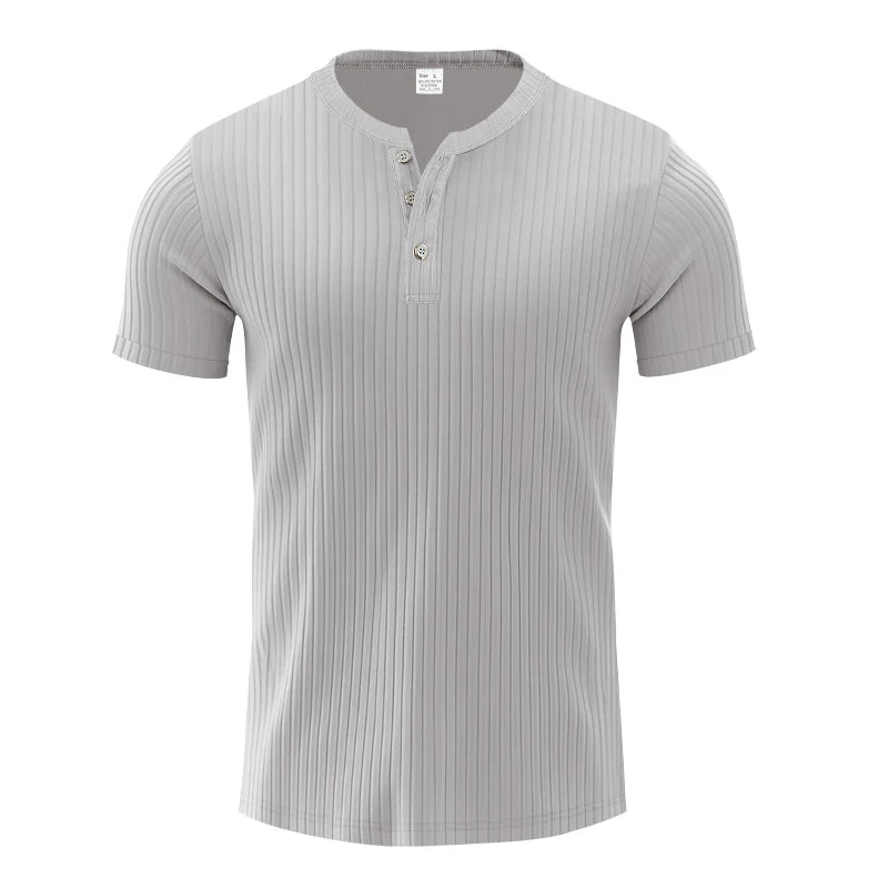 Comfortable men's striped knit t-shirt, perfect for leisure time.