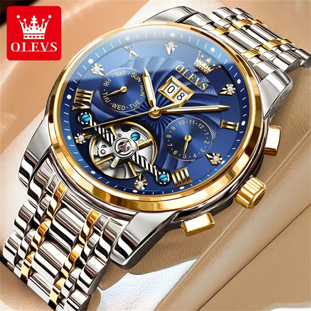 High-quality classic men's OLEVS Tourbillon watch.