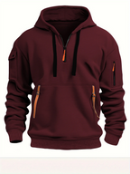 Casual hooded sweatshirt with zipper closure, lined with fleece.