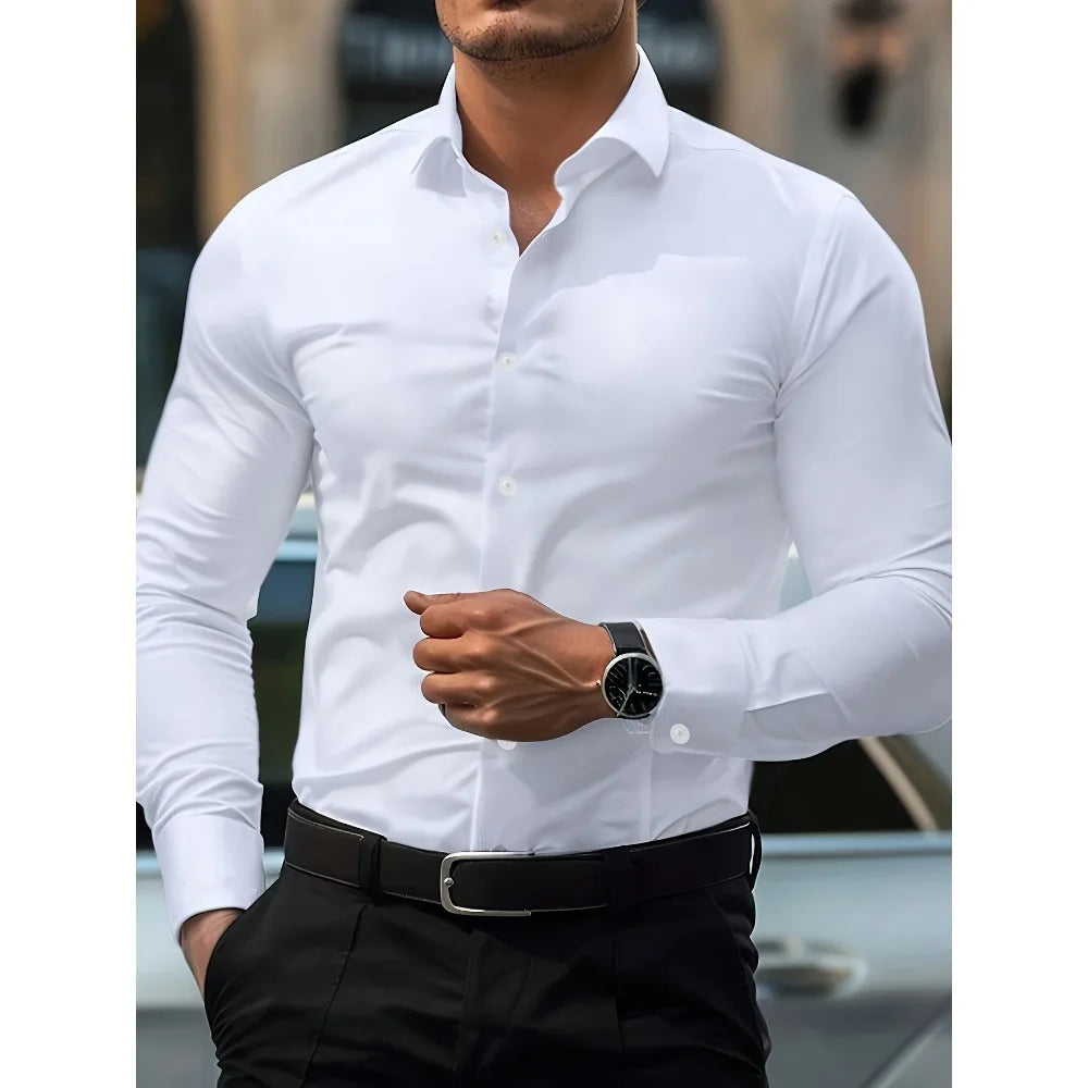 Men's long-sleeved shirt, high-quality stretch fabric.