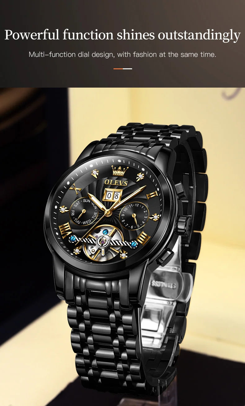 High-quality classic men's OLEVS Tourbillon watch.