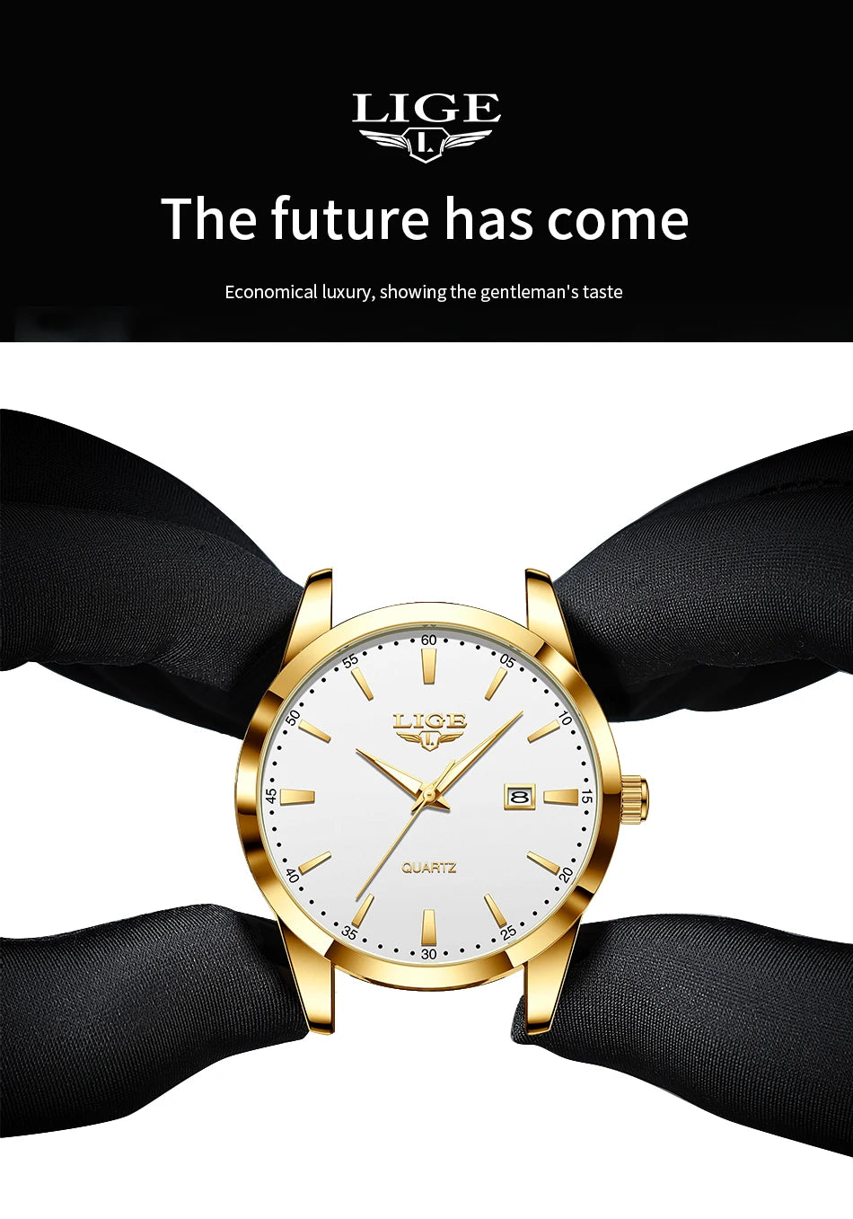 LIGE Fashion men's watch in brown leather, casual and waterproof.