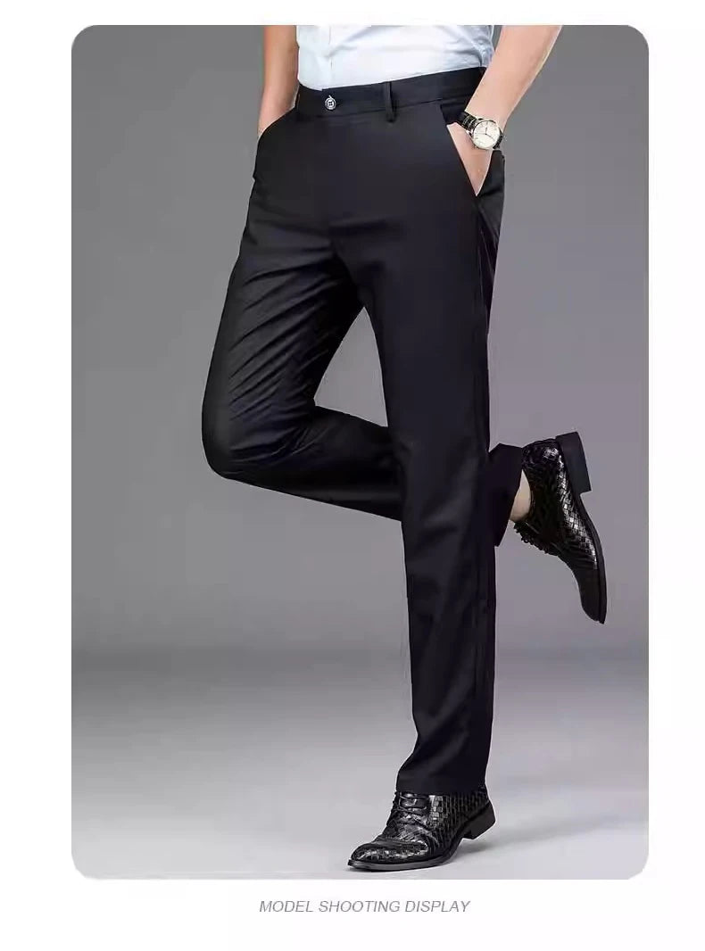 Men's black casual trousers, suitable for the office.