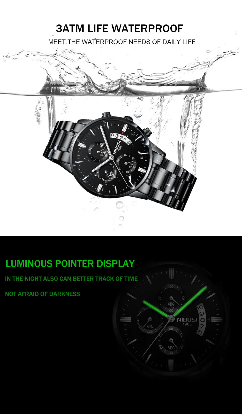 NIBOSI men's watches, a luxury brand, casual watches for men.