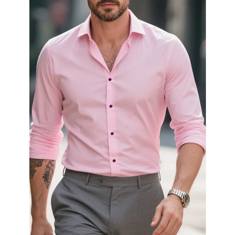 Men's long-sleeved shirt, high-quality stretch fabric.