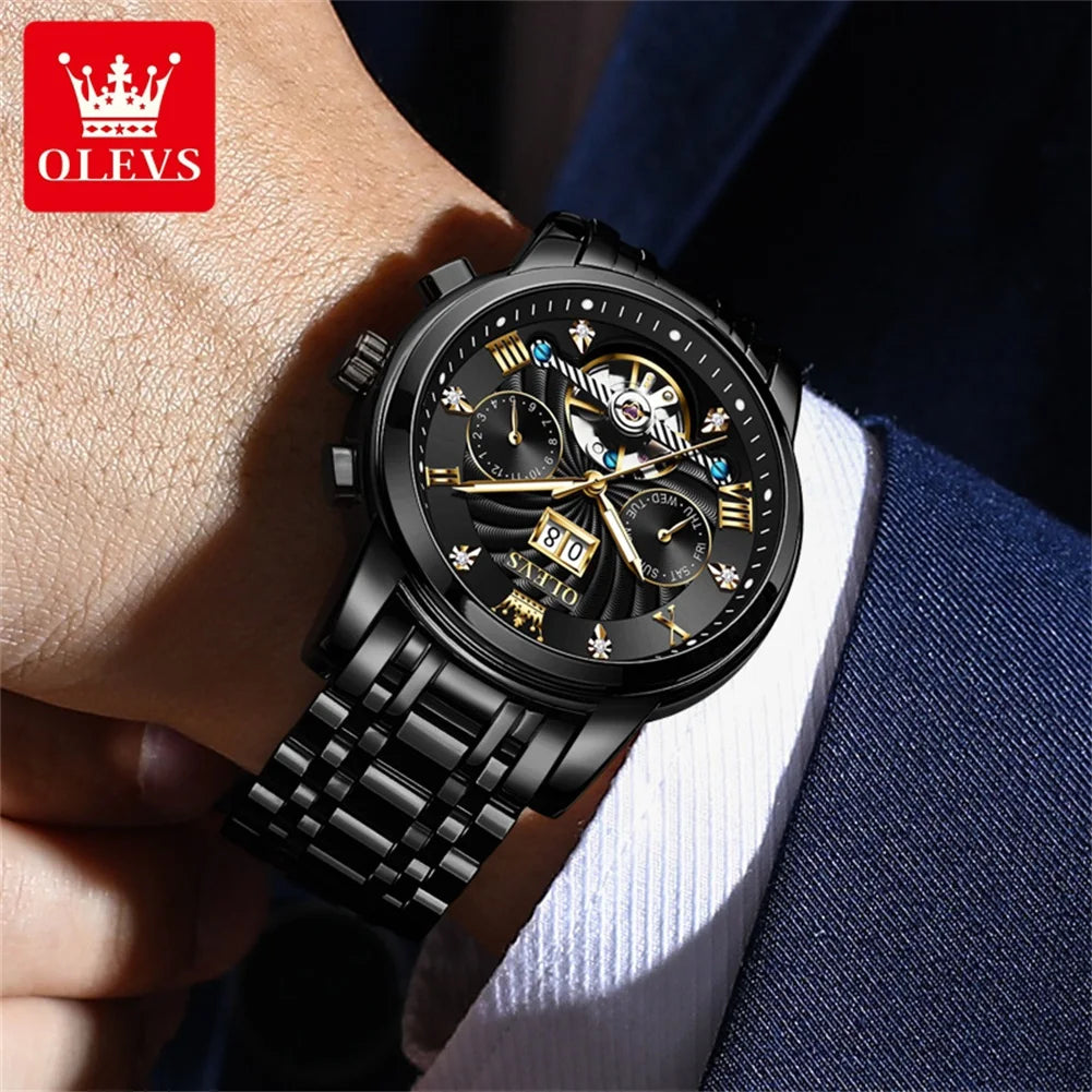 High-quality classic men's OLEVS Tourbillon watch.