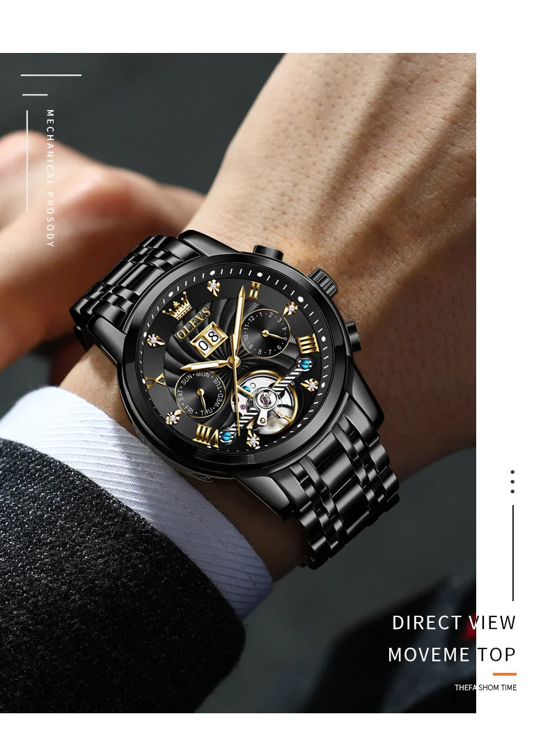 High-quality classic men's OLEVS Tourbillon watch.