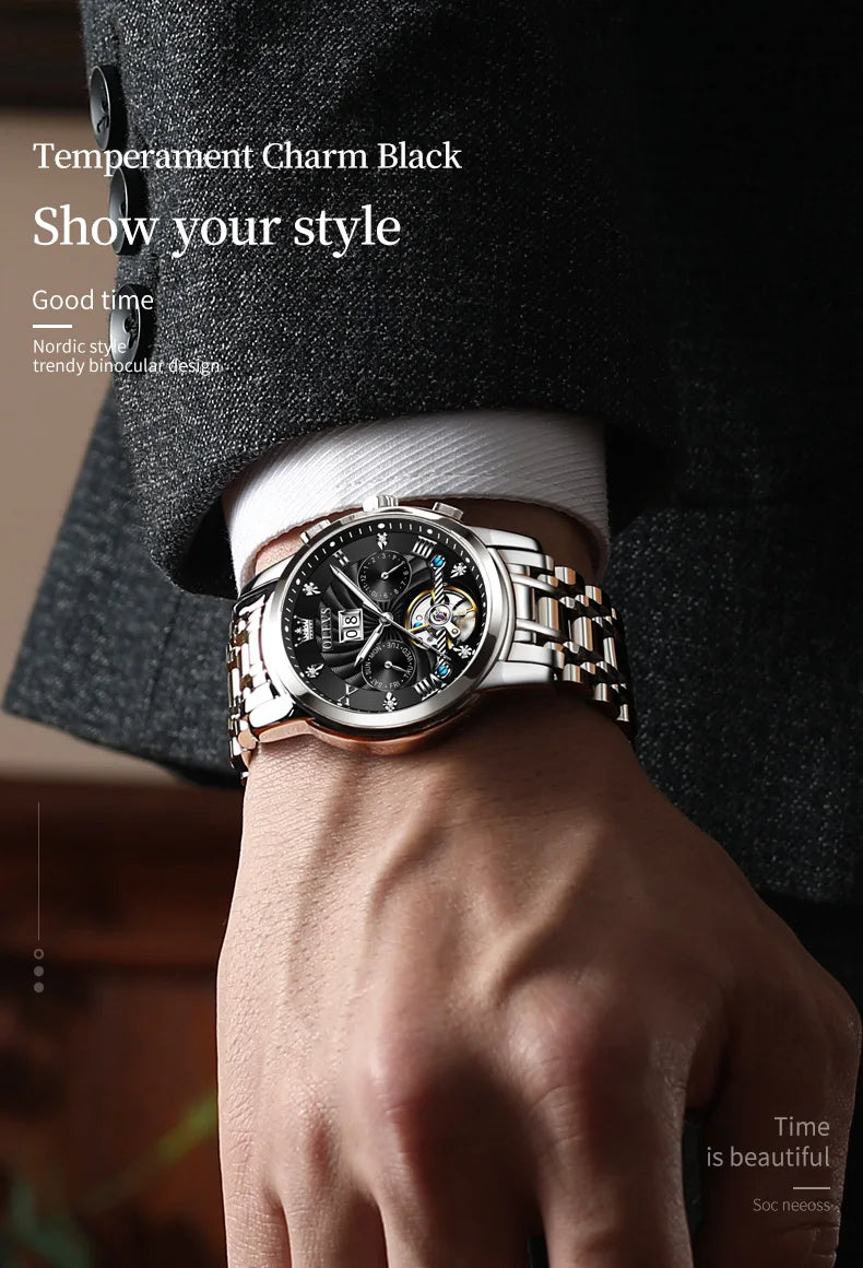 High-quality classic men's OLEVS Tourbillon watch.