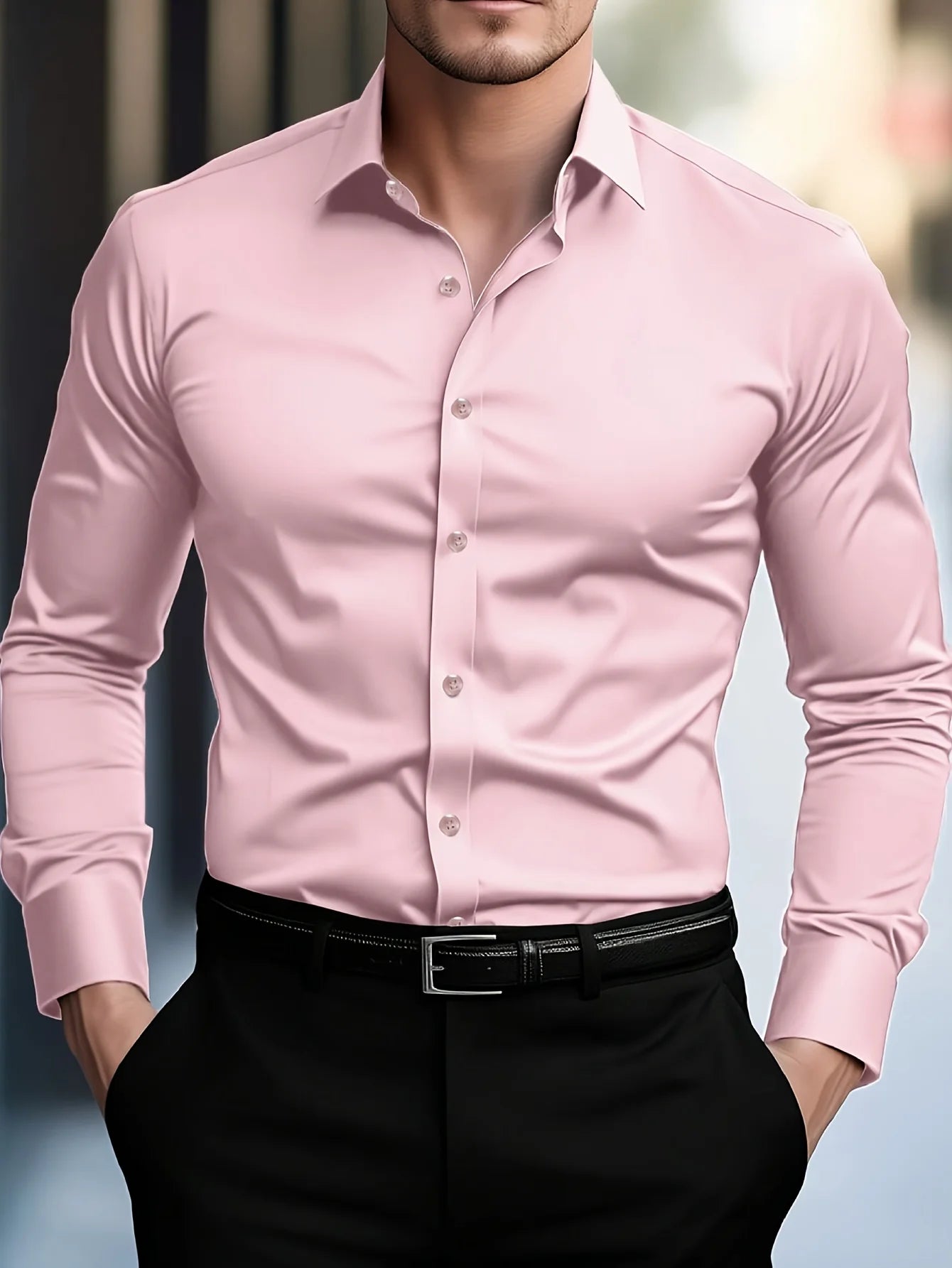 Men's long-sleeved shirt, high-quality stretch fabric.