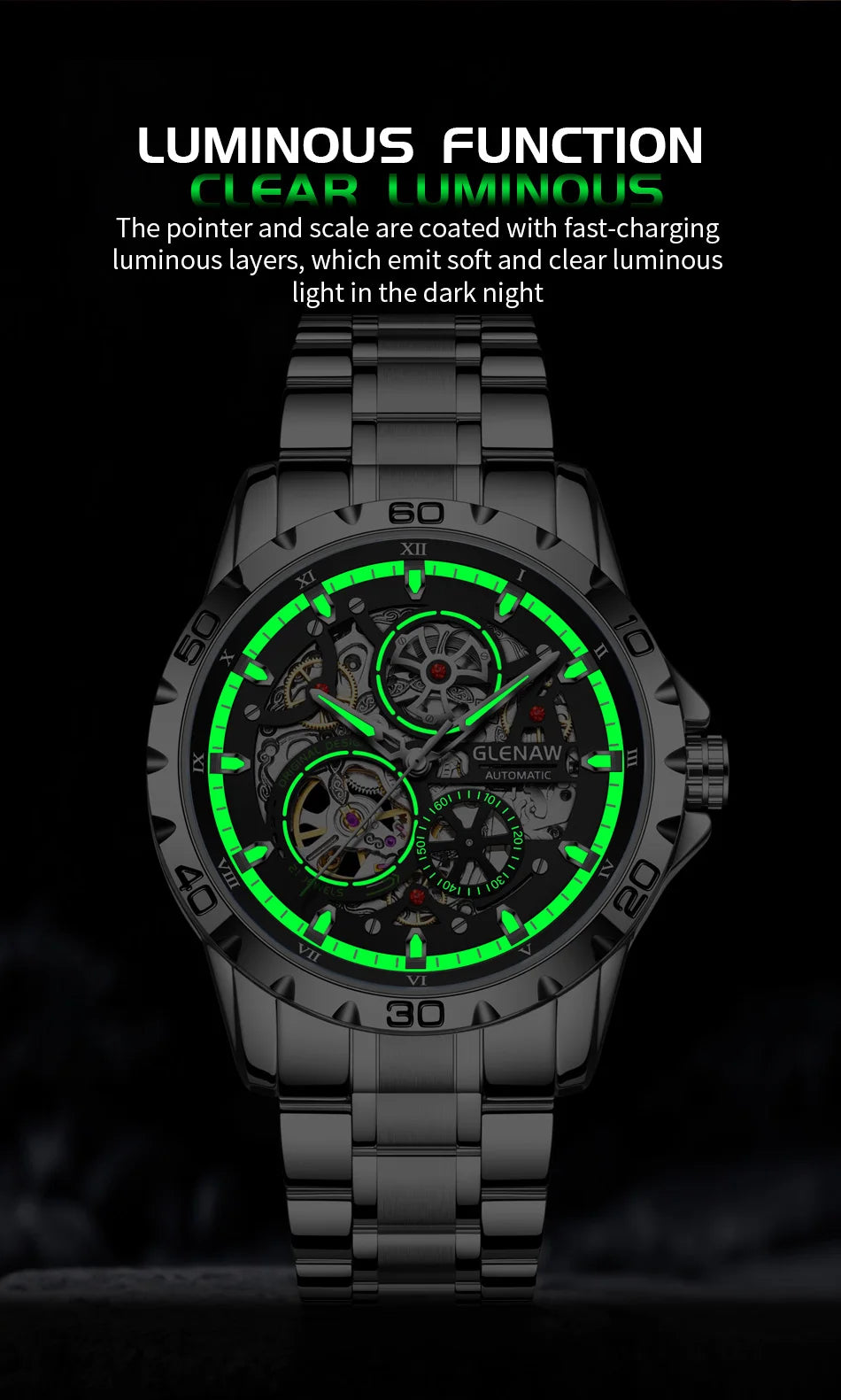 GLENAW Steampunk Skeleton Luxury Men's Watch