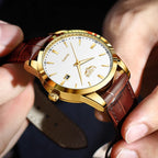 LIGE Fashion men's watch in brown leather, casual and waterproof.