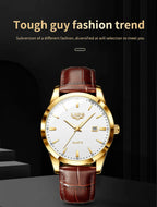 LIGE Fashion men's watch in brown leather, casual and waterproof.