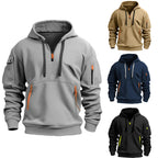 Casual hooded sweatshirt with zipper closure, lined with fleece.
