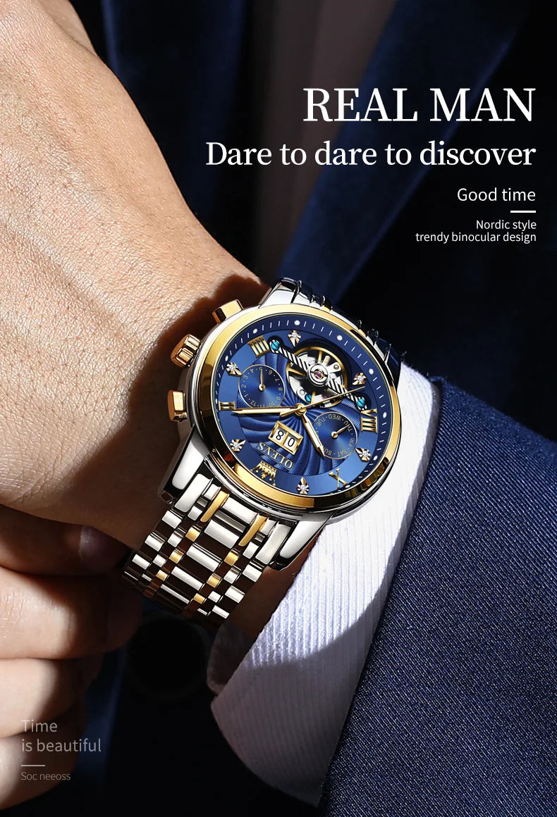 High-quality classic men's OLEVS Tourbillon watch.