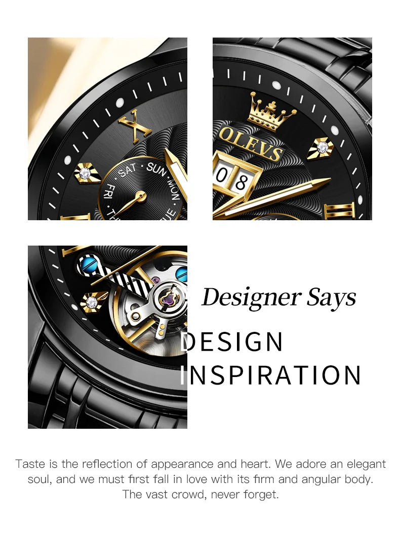 High-quality classic men's OLEVS Tourbillon watch.