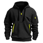 Casual hooded sweatshirt with zipper closure, lined with fleece.