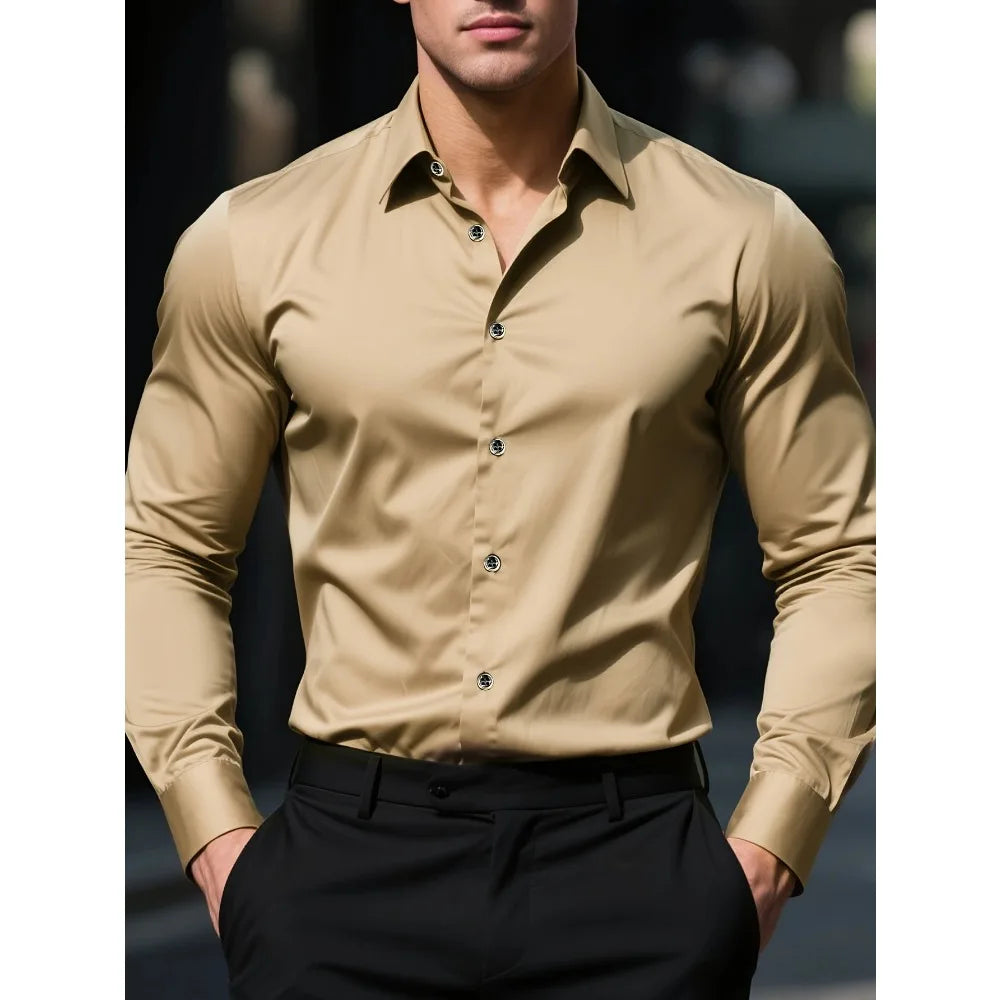 Men's long-sleeved shirt, high-quality stretch fabric.