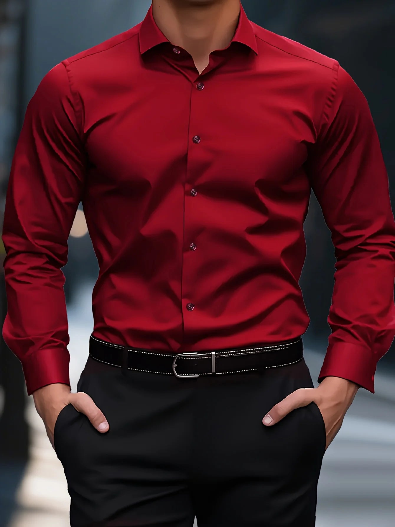 Men's long-sleeved shirt, high-quality stretch fabric.