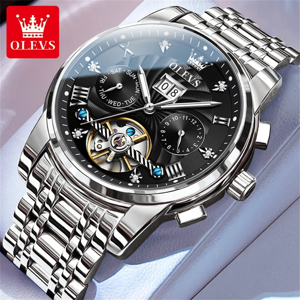 High-quality classic men's OLEVS Tourbillon watch.