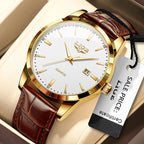 LIGE Fashion men's watch in brown leather, casual and waterproof.
