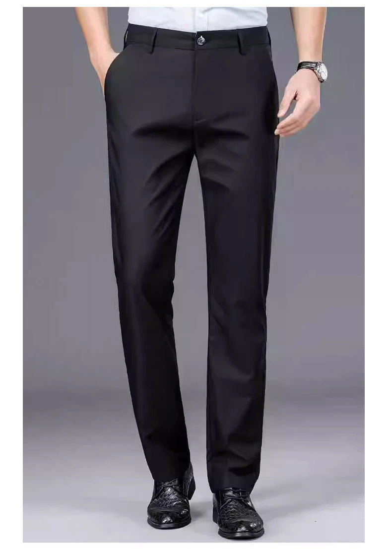 Men's black casual trousers, suitable for the office.