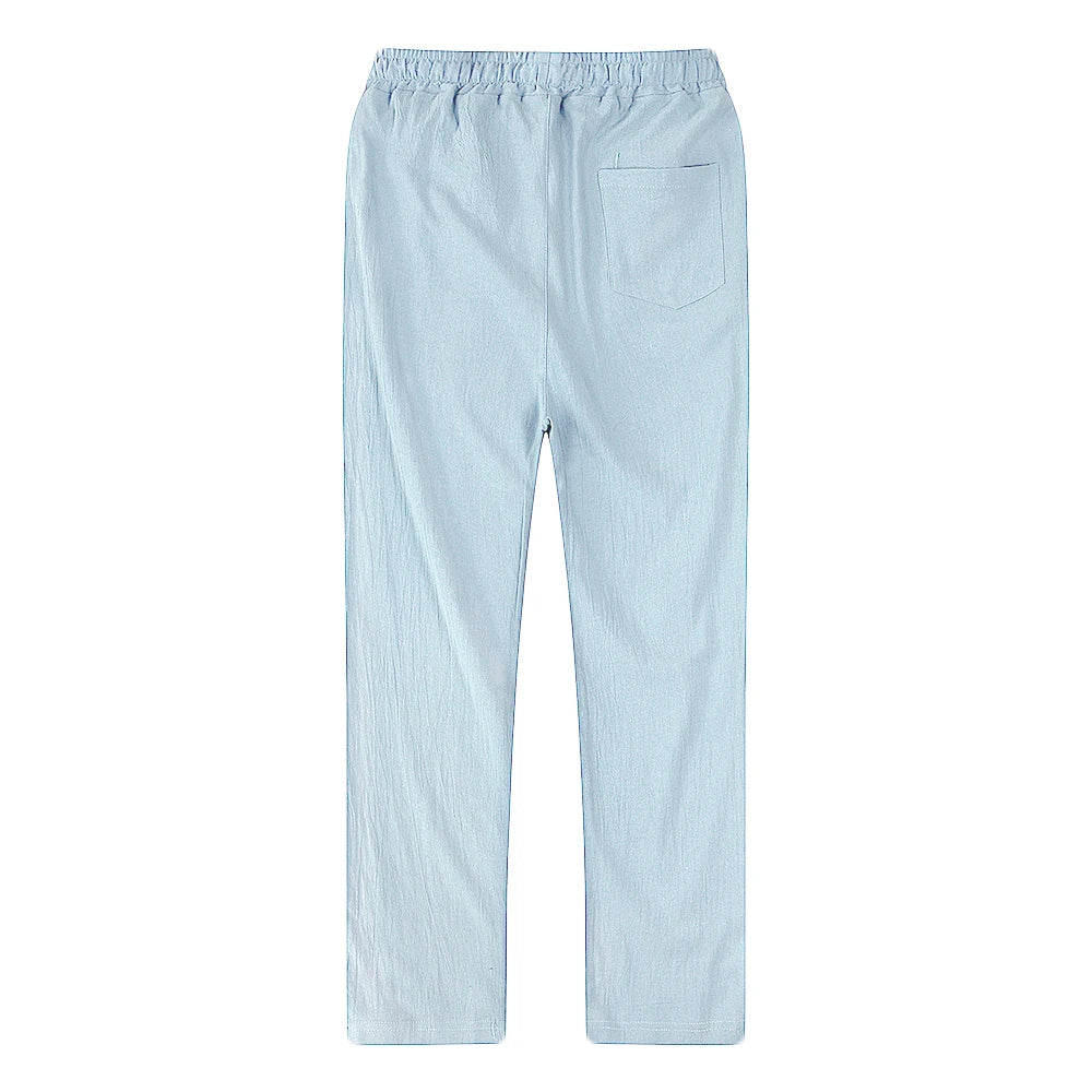 Men's linen and cotton trousers, breathable, ideal for fitness and streetwear.