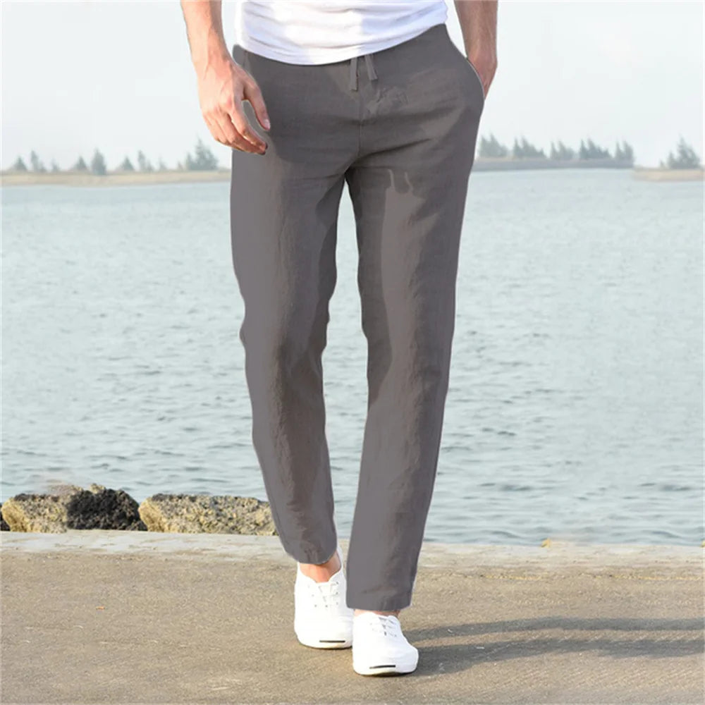 Men's linen and cotton trousers, breathable, ideal for fitness and streetwear.